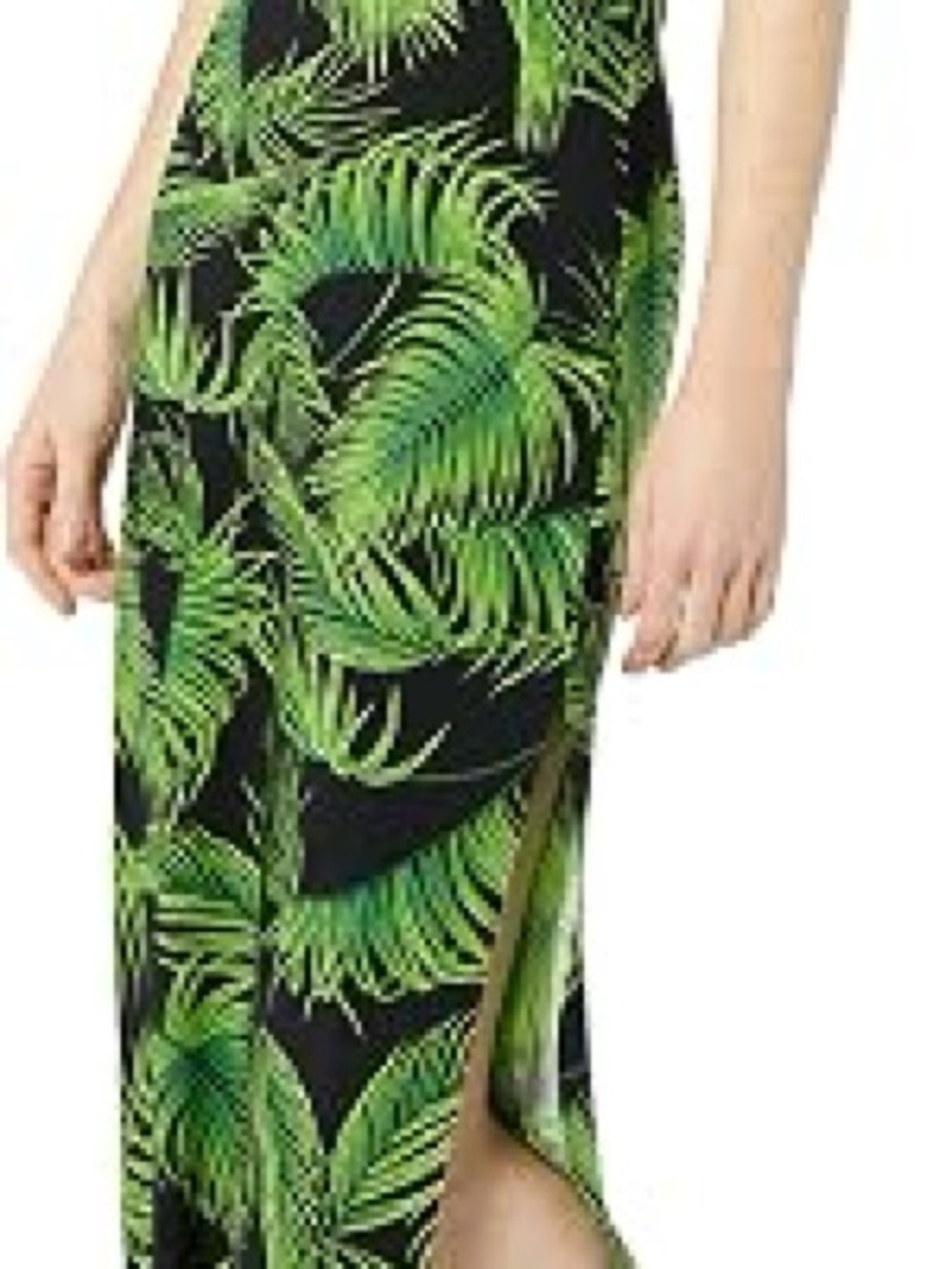 Norma Kamali Black Maxi Skirt with Neon Green Palm Print
